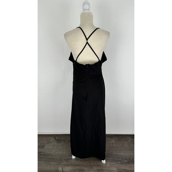 MNG Mango Ruched Midi Dress Womens Size 10 Square Neck New Black Sleeveless - Picture 14 of 16